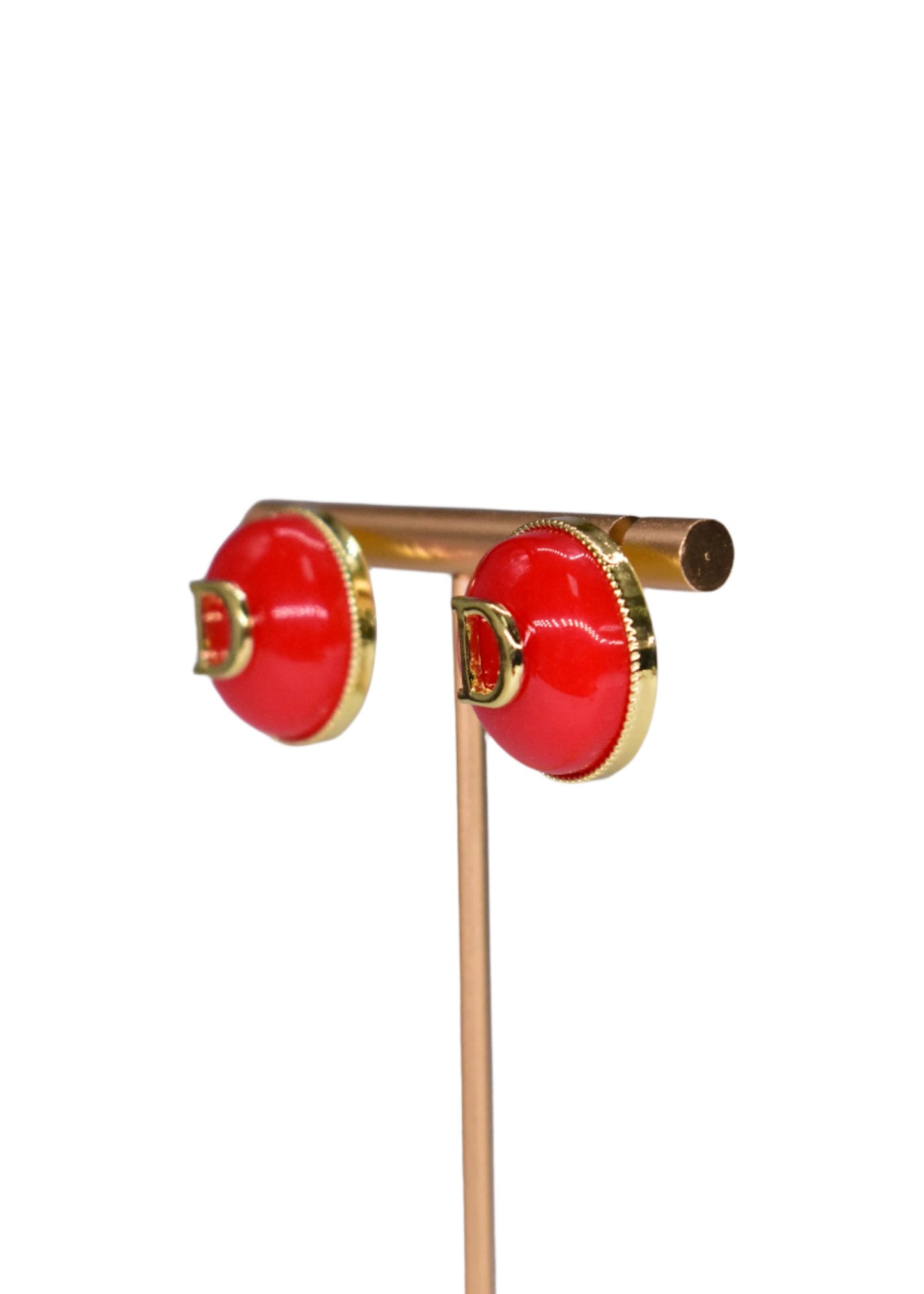 Red Round D Earring