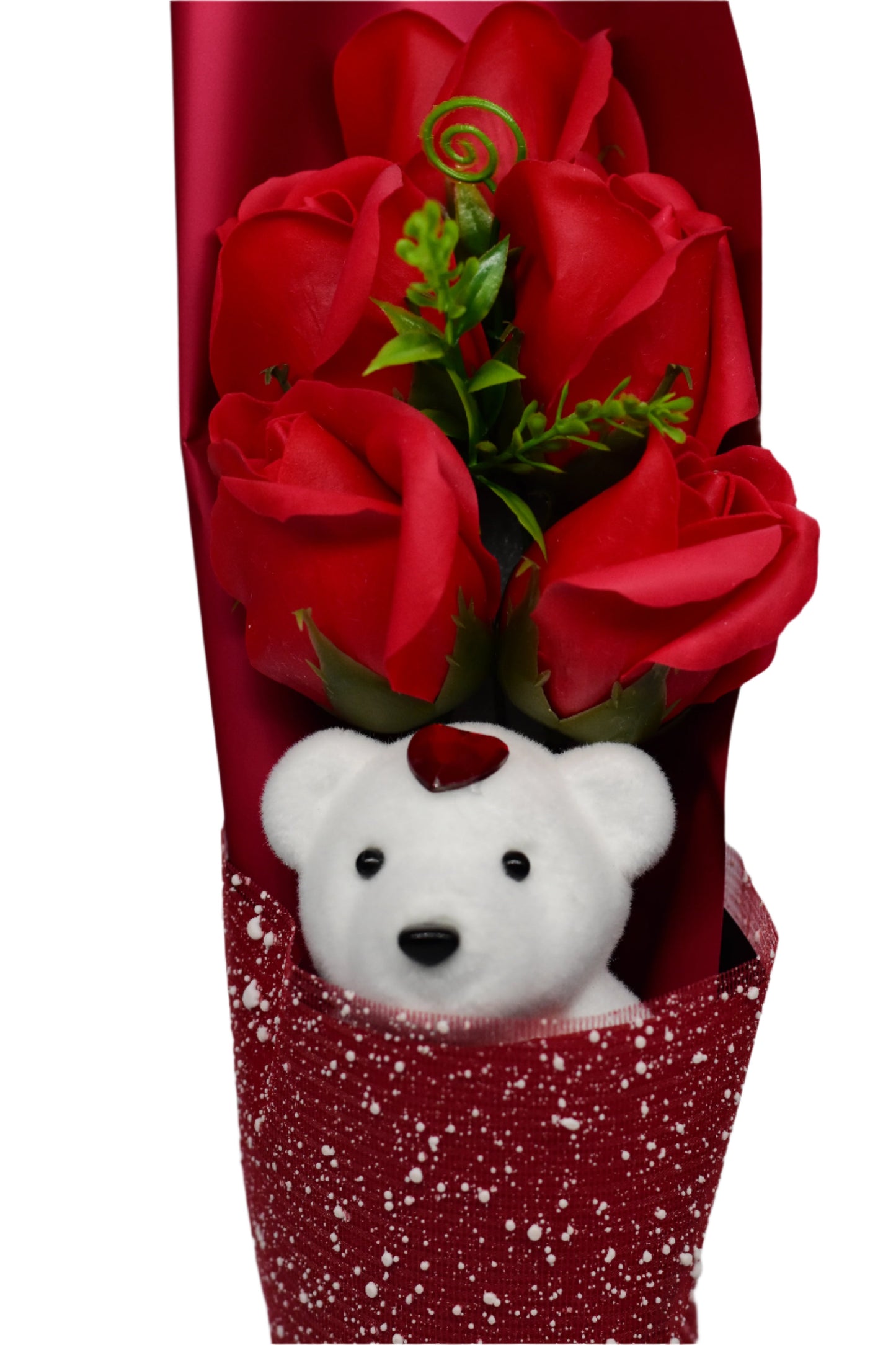 Artificial rose with Teddy heart Bear