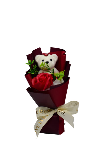 Artificial rose with Teddy Bear