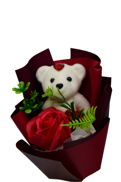 Artificial rose with Teddy Bear