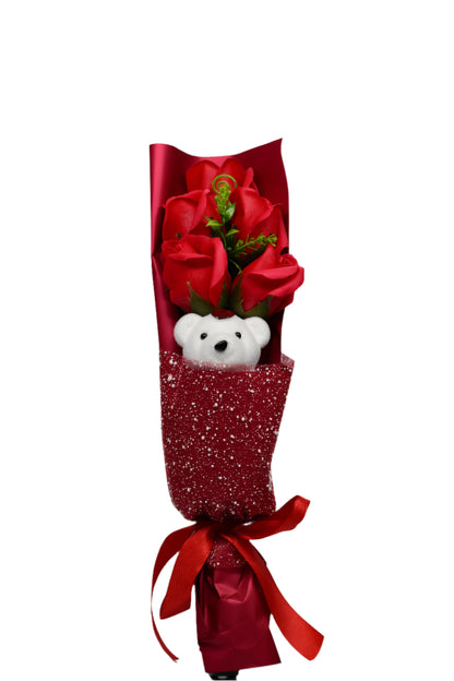 Artificial rose with Teddy heart Bear