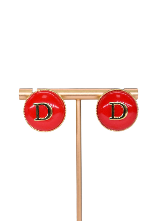 Red Round D Earring